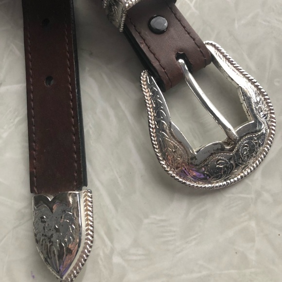 Cruel Girl brown leather belt with metal accents CLOSET CLEAR OUT - Picture 3 of 4